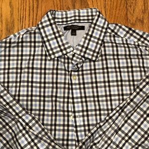 Men’s slim fit blue gingham dress shirt